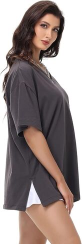 Womens Oversized Tshirts Workout Gym Shirts Moon Print Tees Side Slit Plus Size Top in Saudi Arabia