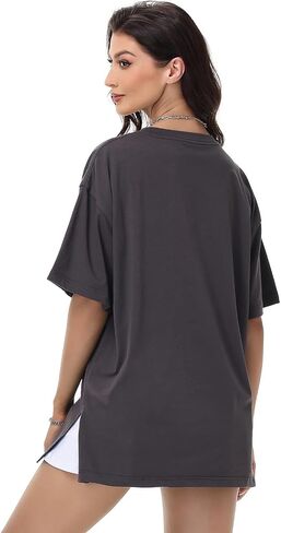 Womens Oversized Tshirts Workout Gym Shirts Moon Print Tees Side Slit Plus Size Top in Saudi Arabia