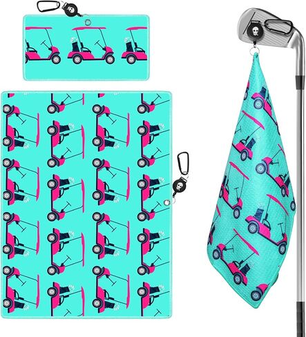 Golf Towels for Golf Bags Value 2 Pack 21"x16" and 12"x8" Set with Strong Magnetic Retractable Carabiner Microfiber Waffle Pattern Towel Lightweight Absorbent Gift for Women Ladies (Daisy) in Kuwait