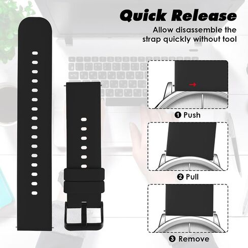 Silicone Watch Bands, Quick Release Waterproof Rubber Replacement Straps with Silver Plated Stainless Steel Buckle Compatible with Smart Watch Sport Watch for Men in Saudi Arabia