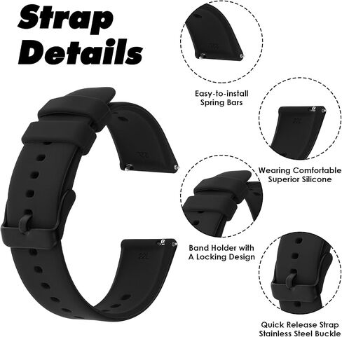 Silicone Watch Bands, Quick Release Waterproof Rubber Replacement Straps with Silver Plated Stainless Steel Buckle Compatible with Smart Watch Sport Watch for Men in Saudi Arabia