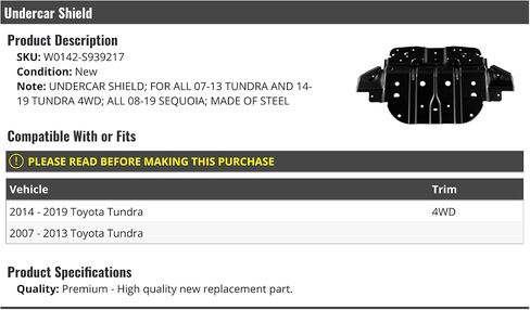 Undercar Shield - Compatible with 2007-2019 Toyota Tundra in Saudi Arabia