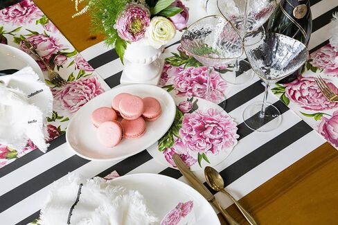 Hester & Cook Pink Gold Striped Table Runner - Disposable Paper Table Runner Roll for Parties or Weddings - American Made in Kuwait