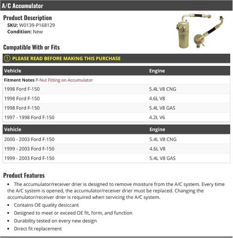 A/C Accumulator/Receiver Drier - Compatible with 1997-2003 Ford F-150 in Saudi Arabia