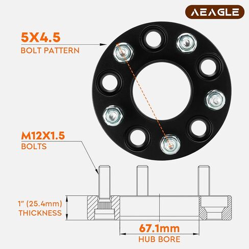 AEagle 5x4.5 Hubcentric Wheel Adapters 1", M12x1.5 Studs 67.1mm Bore Forged 5 Lug 5x114.3mm Wheel Spacers for Coupe 2015-2016 Genesis 4PCS in Saudi Arabia