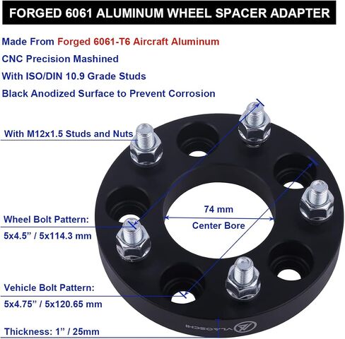 VLAOSCHI Black Forged 5x4.75 to 5x4.5 Wheel Adapters 1 Inch with 12x1.5 Studs Compatible with Chevy GMC 5 Lug 5x120.65 to 5x114.3 for Camaro Corvette Blazer S10 Jimmy Sonoma - Pack of 4 in Saudi Arabia