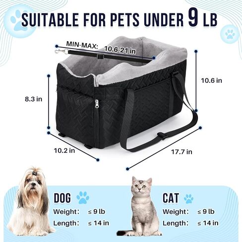 مقعد سيارة Slowton Console Dog - مقعد سيارة للكلاب المحمولة للكلاب الصغيرة التي تصل إلى 9 رطل ، و Carsate Pet Carsate مع وسادة ناعمة حماية آمنة وجيب التخزين ، والأزرق in Kuwait
