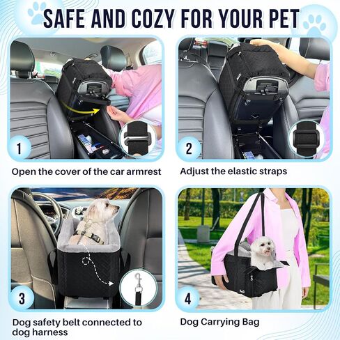 مقعد سيارة Slowton Console Dog - مقعد سيارة للكلاب المحمولة للكلاب الصغيرة التي تصل إلى 9 رطل ، و Carsate Pet Carsate مع وسادة ناعمة حماية آمنة وجيب التخزين ، والأزرق in Kuwait