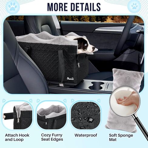 مقعد سيارة Slowton Console Dog - مقعد سيارة للكلاب المحمولة للكلاب الصغيرة التي تصل إلى 9 رطل ، و Carsate Pet Carsate مع وسادة ناعمة حماية آمنة وجيب التخزين ، والأزرق in Kuwait