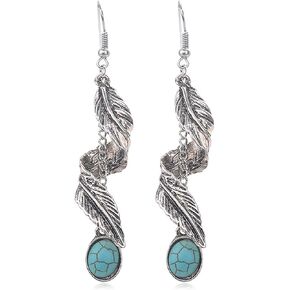 Turquoise Feather Earrings For Men Women Dangle Drop Cute Aesthetic Boho Goth Vintage Feather Leaf Earrings Indian Native Feather Turquoise Earrings Dangling Jewelry Gifts in Kuwait