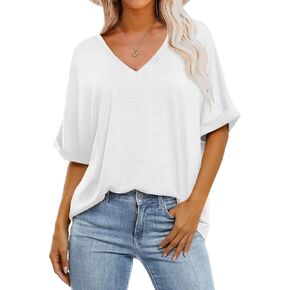 Womens Oversized T Shirts V Neck Loose Fit Shirts Short Sleeve Summer Casual Tops 2025 Trendy Blouses Y2K Plain Tees in Saudi Arabia