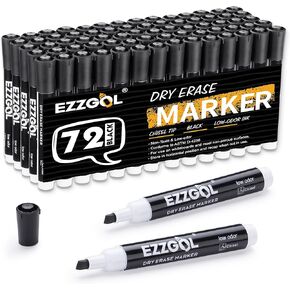 Dry Erase Markers Bulk, EZZGOL 72 Pack Basic Assorted Colors Red Blue Black Green Low Odor Whiteboard Markers, Chisel Tip Dry Erase Markers for Writing on Dry Erase Whiteboard for School, Office, Home in Kuwait