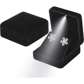 Leture Velvet Metal Enring Gift Box مع LED LED ، حافظة حامل المجوهرات الصغيرة الفاخرة لأقراط قلادة قلادة ، أقراط عرض عرض لاقتراح مشاركة الزفاف (أسود) in Saudi Arabia