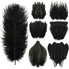 Marforever 100 pcs الريش الطبيعي الدراج الطبيعي ، 7 أنماط الريش السائبة ريش ريش تركيا للحرف اليدوية DIY HAT ترتيبات الأزهار الجناح Quill الزفاف منزل الحفلات in Kuwait