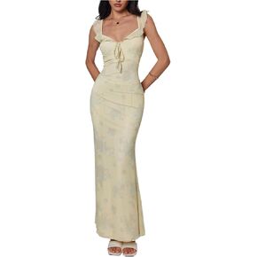 Milumia Women's Y2K Boho Floral كشكش شبكة Maxi فستان الأنيقة طويلة الحفلات كوكتيل in Saudi Arabia