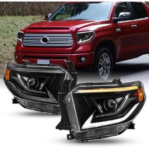 AKKON - Fits 2014-2021 Toyota Tundra [Halogen Type] Projecot Black Headlights Pair w/LED DRL Sequential Turn Signal in Saudi Arabia
