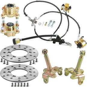 Go Kart Front Hydraulic Foot Brake Twin Disc Brake Calipers Assembly for DIY UTV ATV 4 Wheeler Quad Go Kart Golf Cart Buggy 4WD - Includes Rotors, Steering Knuckles & Wheel Hubs (4 Stud) in Kuwait