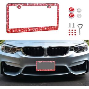 Bling Car License Plate Frame, Sparkly Rhinestone Stainless Steel License Plate Cover, Universal for Most Cars, SUVs, Vehicles with Screw Set, Auto Accessories for Women (Purple, 1PCS) in Kuwait