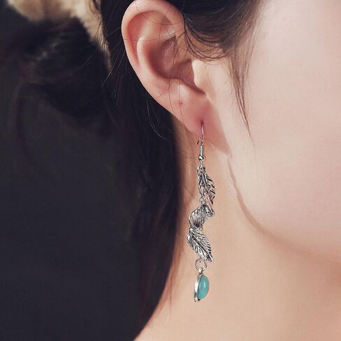 Turquoise Feather Earrings For Men Women Dangle Drop Cute Aesthetic Boho Goth Vintage Feather Leaf Earrings Indian Native Feather Turquoise Earrings Dangling Jewelry Gifts in Saudi Arabia