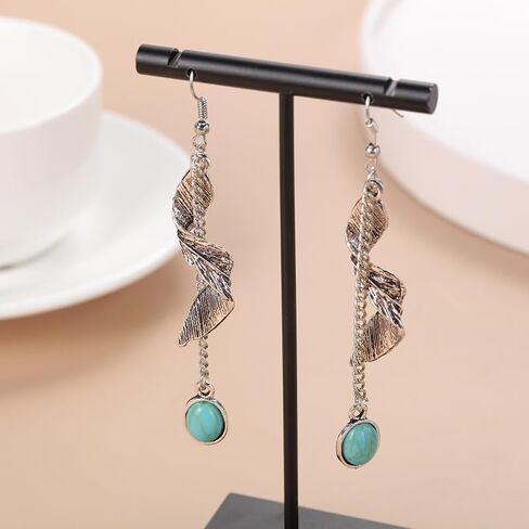 Turquoise Feather Earrings For Men Women Dangle Drop Cute Aesthetic Boho Goth Vintage Feather Leaf Earrings Indian Native Feather Turquoise Earrings Dangling Jewelry Gifts in Saudi Arabia