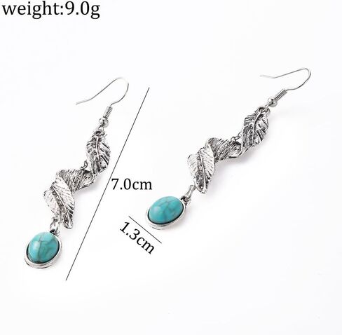 Turquoise Feather Earrings For Men Women Dangle Drop Cute Aesthetic Boho Goth Vintage Feather Leaf Earrings Indian Native Feather Turquoise Earrings Dangling Jewelry Gifts in Saudi Arabia