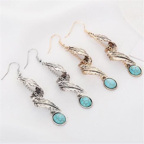 Turquoise Feather Earrings For Men Women Dangle Drop Cute Aesthetic Boho Goth Vintage Feather Leaf Earrings Indian Native Feather Turquoise Earrings Dangling Jewelry Gifts in Saudi Arabia