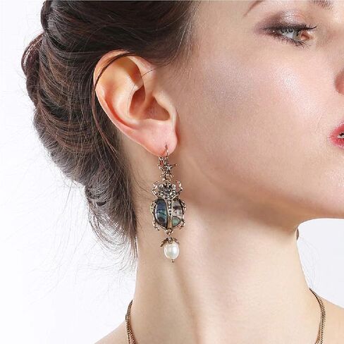 COLORFUL BLING Drop Dangle Earrings For Women - Vintage Jewelry For Women- Unique Beetle Bug Scarab Weird Earrings -Amazing Victorian Scarab Pearl Drop Jewelry - Fashion Abalone Shell Earring Gifts for Women in Saudi Arabia