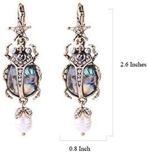 COLORFUL BLING Drop Dangle Earrings For Women - Vintage Jewelry For Women- Unique Beetle Bug Scarab Weird Earrings -Amazing Victorian Scarab Pearl Drop Jewelry - Fashion Abalone Shell Earring Gifts for Women in Saudi Arabia