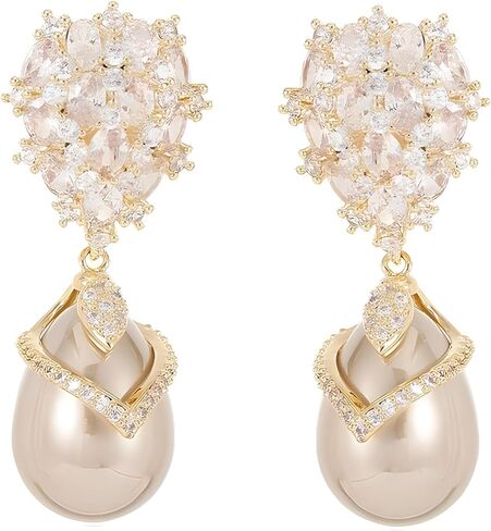 أقراط زفاف لؤلؤة الزفاف تتدلى من الزركونيا المكعبة والمياه قطرة لؤلؤة الأركان للعرائس العروس in Kuwait