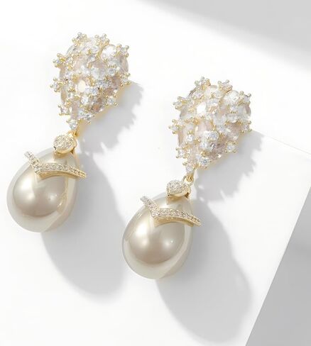 أقراط زفاف لؤلؤة الزفاف تتدلى من الزركونيا المكعبة والمياه قطرة لؤلؤة الأركان للعرائس العروس in Kuwait