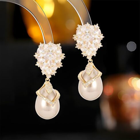 أقراط زفاف لؤلؤة الزفاف تتدلى من الزركونيا المكعبة والمياه قطرة لؤلؤة الأركان للعرائس العروس in Kuwait