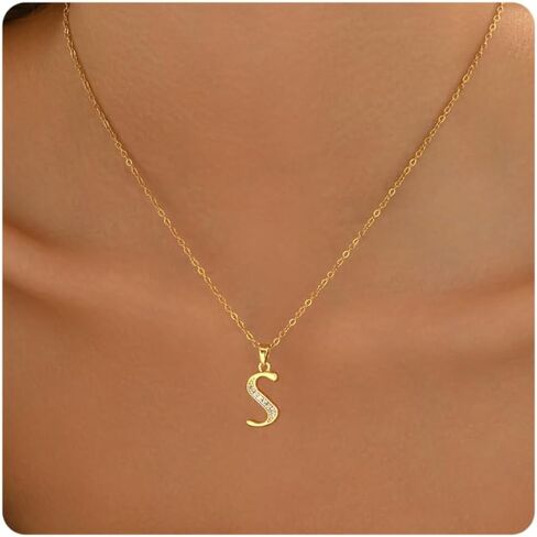 Gold Initial Necklaces for Women 18K Gold Plated Dainty Letter Necklace Personalized Monogram Name Necklace Tiny Cubic Zirconia A-Z Pendant Jewelry Necklace for Women Gift in Kuwait