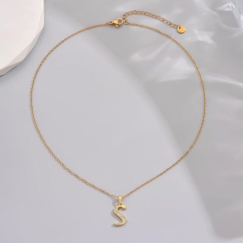 Gold Initial Necklaces for Women 18K Gold Plated Dainty Letter Necklace Personalized Monogram Name Necklace Tiny Cubic Zirconia A-Z Pendant Jewelry Necklace for Women Gift in Kuwait