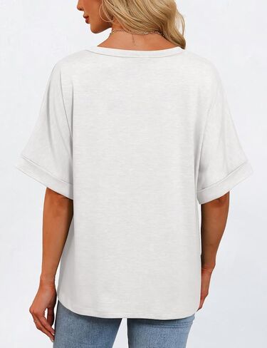 Womens Oversized T Shirts V Neck Loose Fit Shirts Short Sleeve Summer Casual Tops 2025 Trendy Blouses Y2K Plain Tees in Saudi Arabia