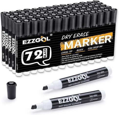 Dry Erase Markers Bulk, EZZGOL 72 Pack Basic Assorted Colors Red Blue Black Green Low Odor Whiteboard Markers, Chisel Tip Dry Erase Markers for Writing on Dry Erase Whiteboard for School, Office, Home in Kuwait