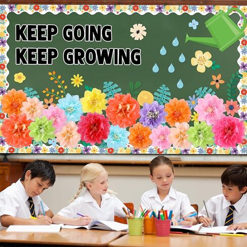 Spring Wildflowers Bulletin Board Decorations Set Floral Flowers Bulletin Board Decor Keep Going Keep Growing Decor Flowers Blackboard Borders Sunflowers Cutouts for School Classroom Wall Decor Summer in Saudi Arabia