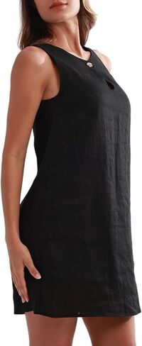 Amazhiyu Women's Pure Linen Sleeveless A-Line Mini Tank Dress with Keyhole Back in Saudi Arabia