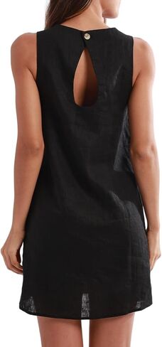 Amazhiyu Women's Pure Linen Sleeveless A-Line Mini Tank Dress with Keyhole Back in Saudi Arabia