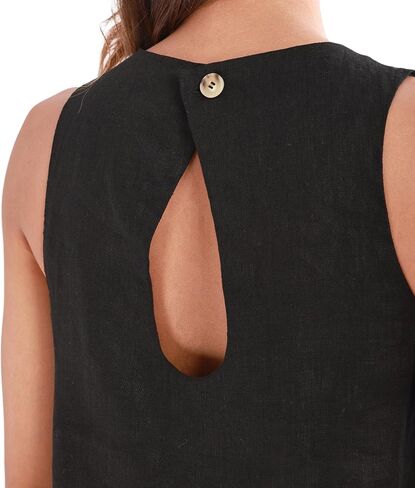 Amazhiyu Women's Pure Linen Sleeveless A-Line Mini Tank Dress with Keyhole Back in Saudi Arabia