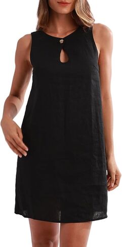 Amazhiyu Women's Pure Linen Sleeveless A-Line Mini Tank Dress with Keyhole Back in Saudi Arabia