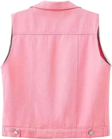 Womens Beading Pearls Denim Button Vest Ripped Waistcoatvest Sleeveless Jean Jacket in Saudi Arabia