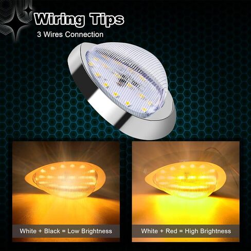 2Pcs 6" Amber Lens Amber LED Side Marker & Turn Signal Light, 15 LED Oval Sleeper Cab Clearance Light for Freightliner Century/Columbia, Universal Truck Trailer, Surface Mount, Chrome Bezel in Saudi Arabia