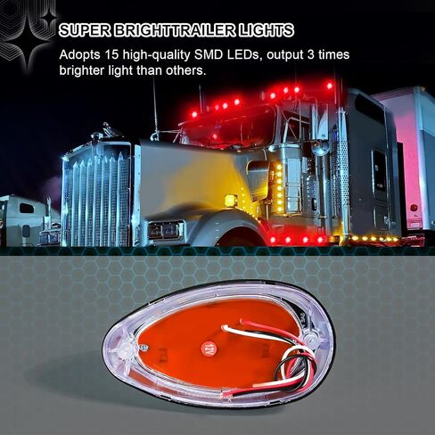 2Pcs 6" Amber Lens Amber LED Side Marker & Turn Signal Light, 15 LED Oval Sleeper Cab Clearance Light for Freightliner Century/Columbia, Universal Truck Trailer, Surface Mount, Chrome Bezel in Saudi Arabia