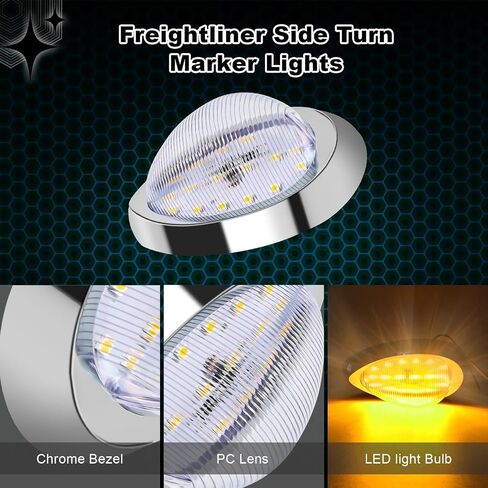 2Pcs 6" Amber Lens Amber LED Side Marker & Turn Signal Light, 15 LED Oval Sleeper Cab Clearance Light for Freightliner Century/Columbia, Universal Truck Trailer, Surface Mount, Chrome Bezel in Saudi Arabia