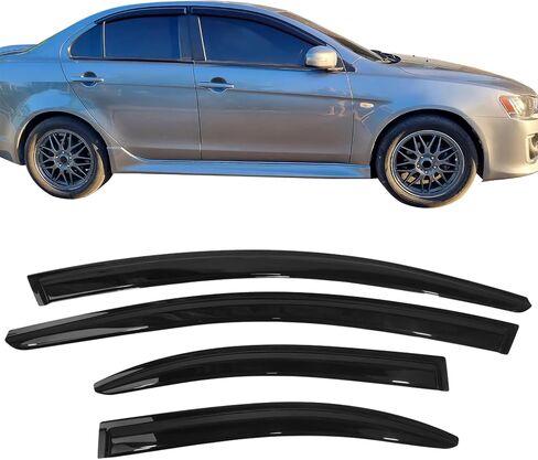 Window Visors Compatible with 2008-2017 Mitsubishi Lancer & Evo, Acrylic Smoked Aero JDM Deflectors Stick On by IKON MOTORSPORTS in Saudi Arabia