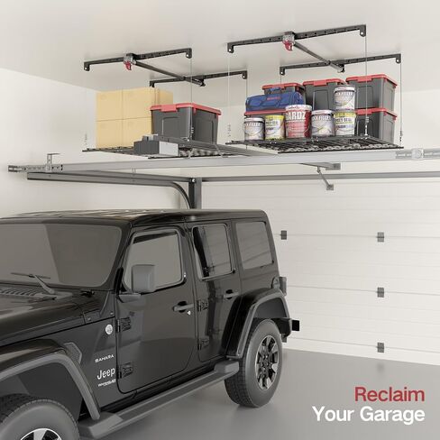 Overhead Ceiling Garage Storage Lift, Heavy-duty 4x4 Ft Garage Ceiling Storage Racks with Safety Lock, Ideal for Garage Ceiling Storage Lifting Organization System, 250lbs Capacity (Pro Style) in Saudi Arabia
