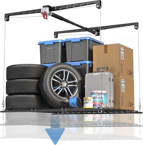 Overhead Ceiling Garage Storage Lift, Heavy-duty 4x4 Ft Garage Ceiling Storage Racks with Safety Lock, Ideal for Garage Ceiling Storage Lifting Organization System, 250lbs Capacity (Pro Style) in Saudi Arabia