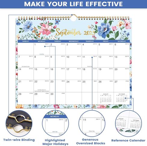 Calendar 2025-2026 - Wall Calendar 2025-2026 with 18 Months, Jul. 2025 - Dec. 2026, 11" x 8.5", 2025-2026 Wall Calendar with Thick Paper, Twin-Wire Binding - Floral in Saudi Arabia