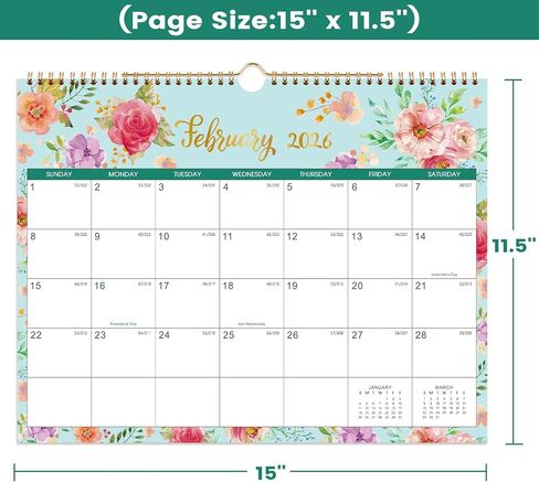 Calendar 2025-2026 - Wall Calendar 2025-2026 with 18 Months, Jul. 2025 - Dec. 2026, 11" x 8.5", 2025-2026 Wall Calendar with Thick Paper, Twin-Wire Binding - Floral in Saudi Arabia