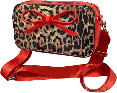 Women's Bowknot Leopard Crossbody Shoulder Handbags Adjustable Strap Zipper Purse Y2K Square Bags in Saudi Arabia